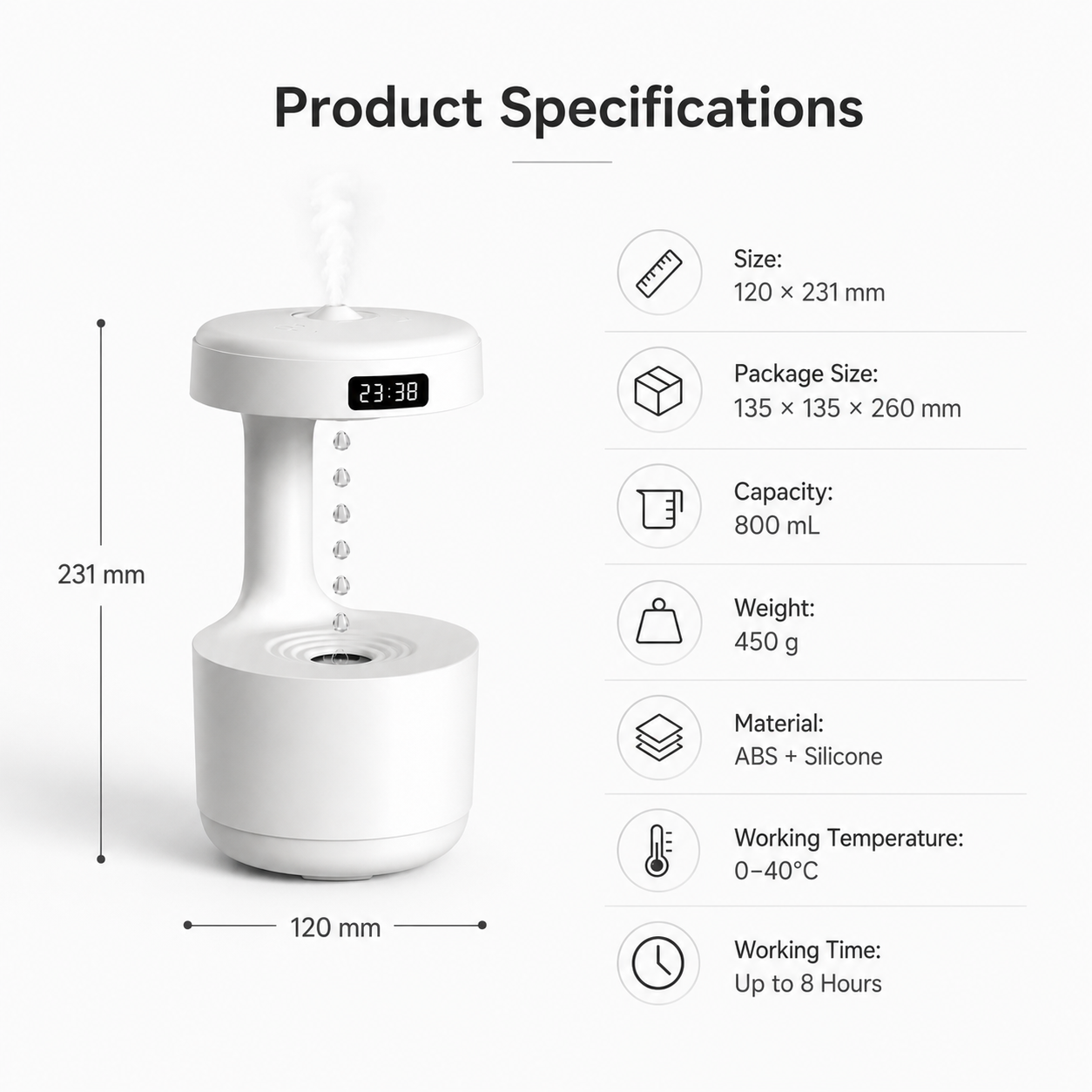 Floating Ultrasonic Cool Mist Humidifier with LED Light