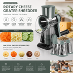 3-In-1 Manual Rotary Cheese Grater, Vegetable Slicer And Food Shredder With 3 Stainless Steel Drum Blades, Suction Base And Hand Pusher