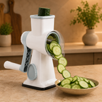 3-In-1 Manual Rotary Cheese Grater, Vegetable Slicer And Food Shredder With 3 Stainless Steel Drum Blades, Suction Base And Hand Pusher