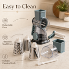 3-In-1 Manual Rotary Cheese Grater, Vegetable Slicer And Food Shredder With 3 Stainless Steel Drum Blades, Suction Base And Hand Pusher