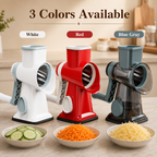 3-In-1 Manual Rotary Cheese Grater, Vegetable Slicer And Food Shredder With 3 Stainless Steel Drum Blades, Suction Base And Hand Pusher