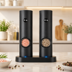 Automatic Electric Salt and Pepper Grinder, Battery-Powered Spice Mill with LED Light, 70ml Refillable Container and Adjustable Coarseness