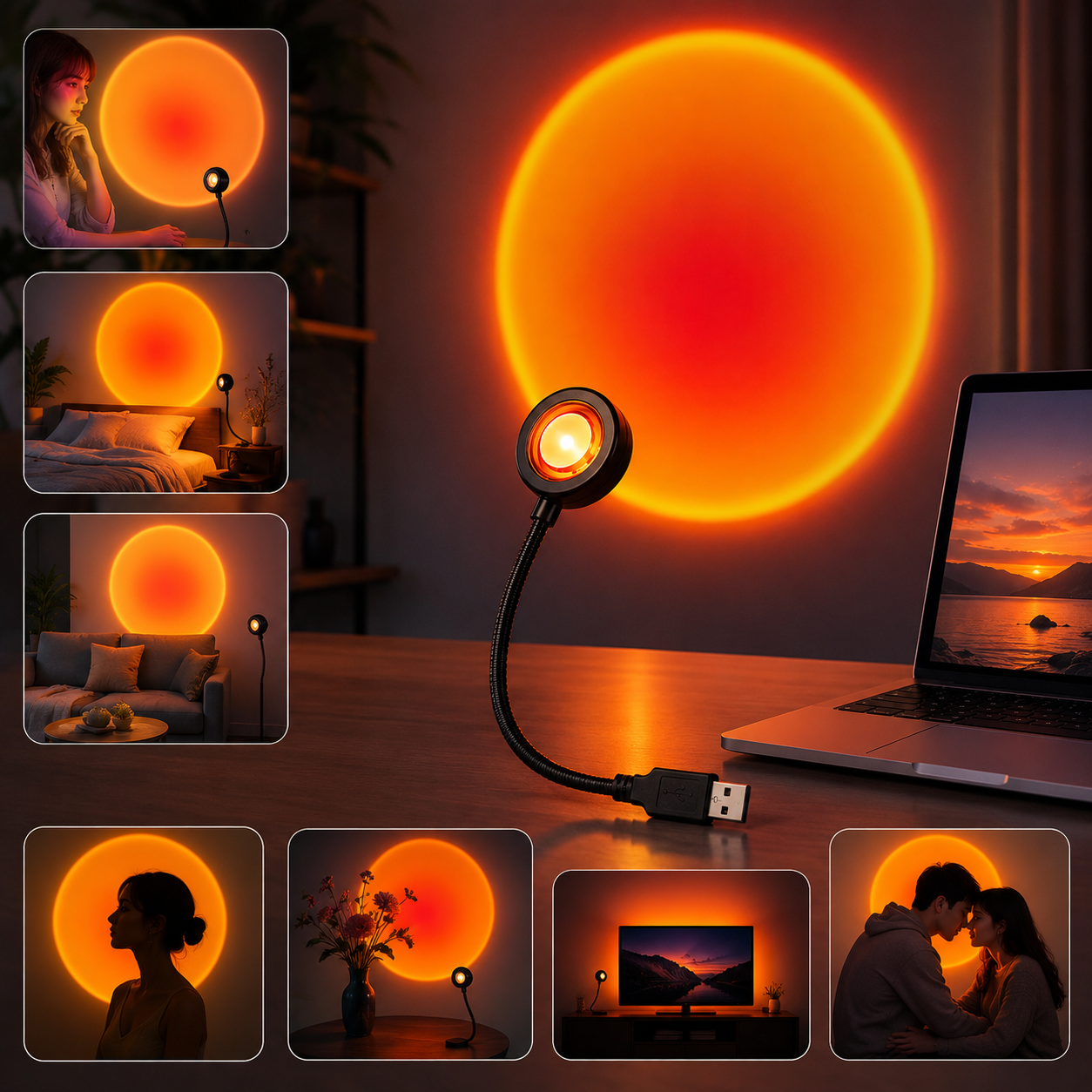LED Sunset Projector Lamp - USB Mood Light