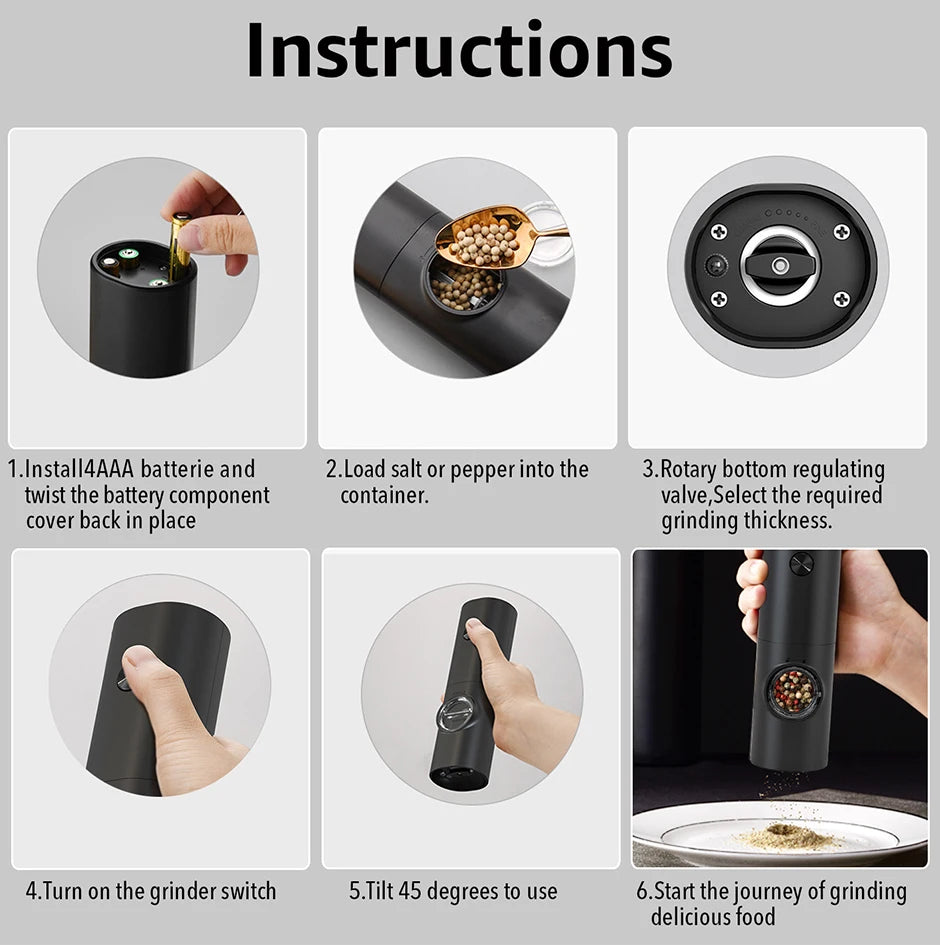 Electric Salt & Pepper Grinder Set - LED Adjustable