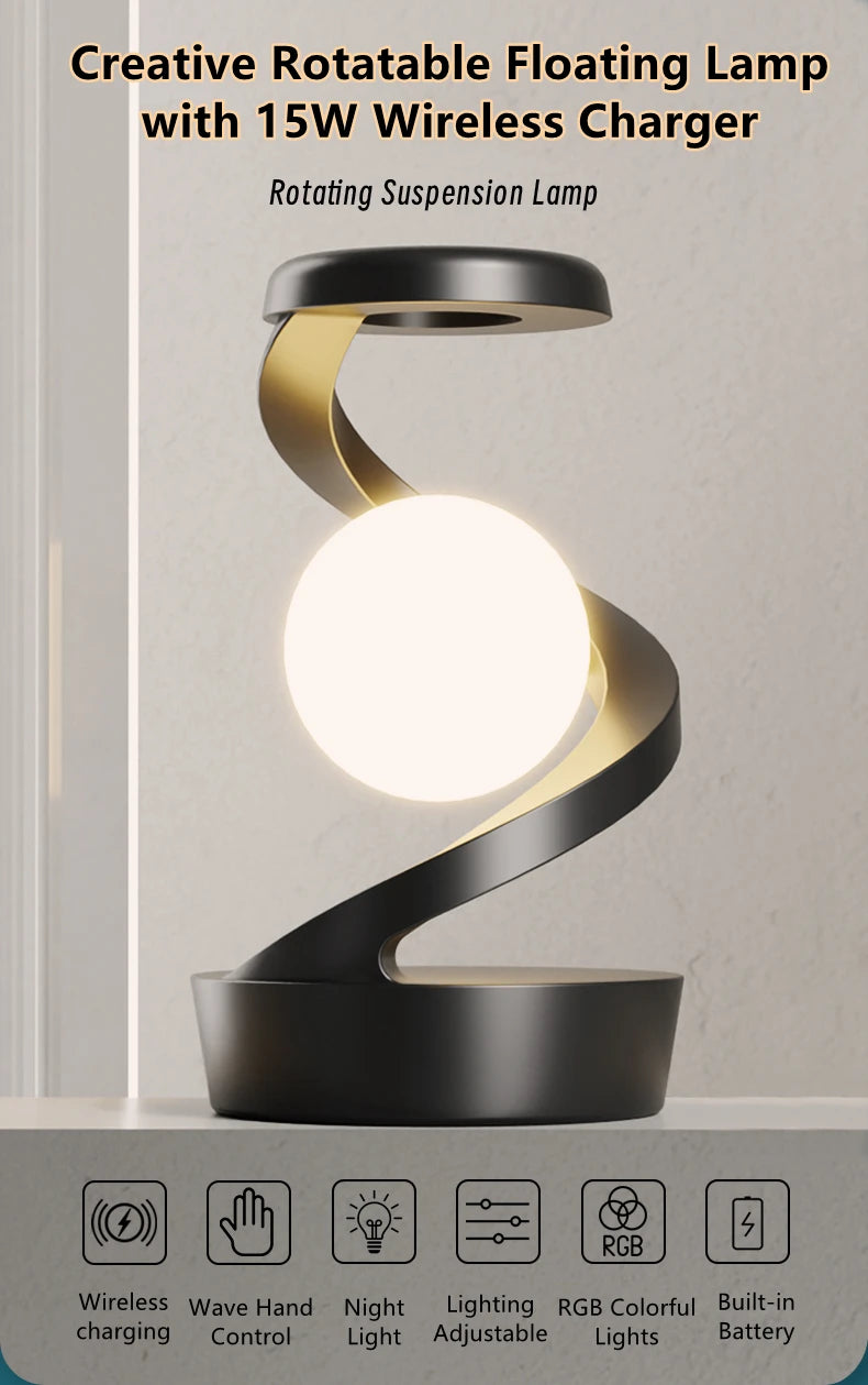 Floating RGB Table Lamp - 15W Wireless Charger