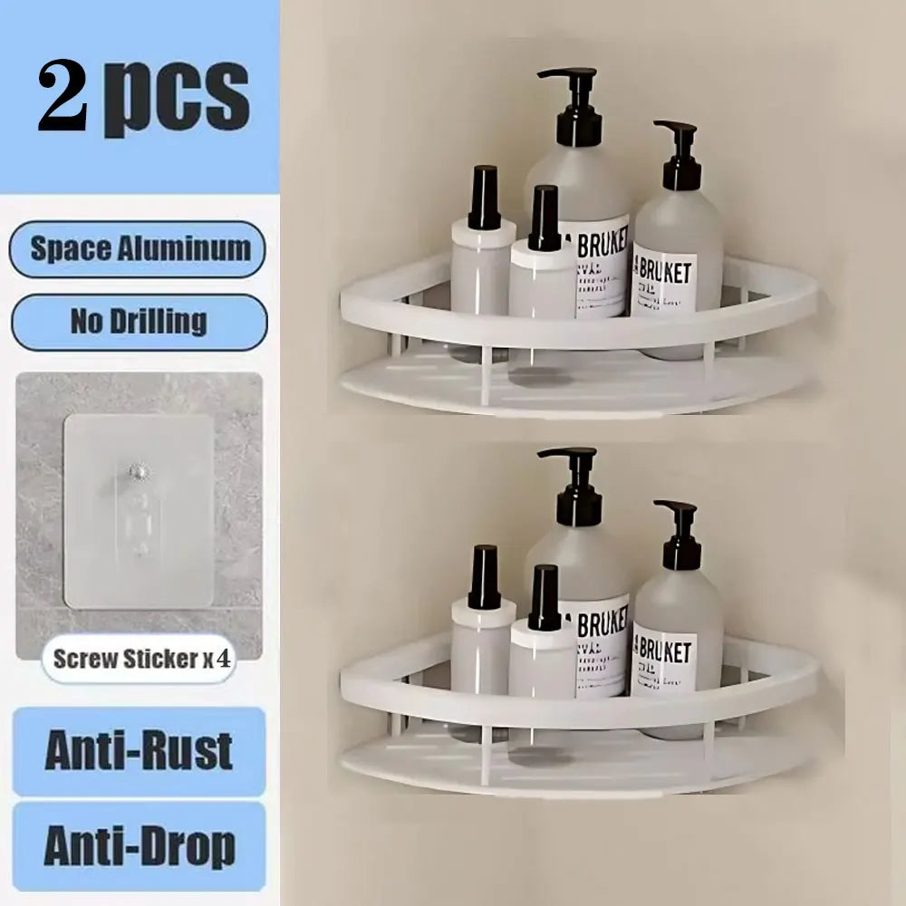Drill-Free Shower Corner Shelf - Aluminum Rack