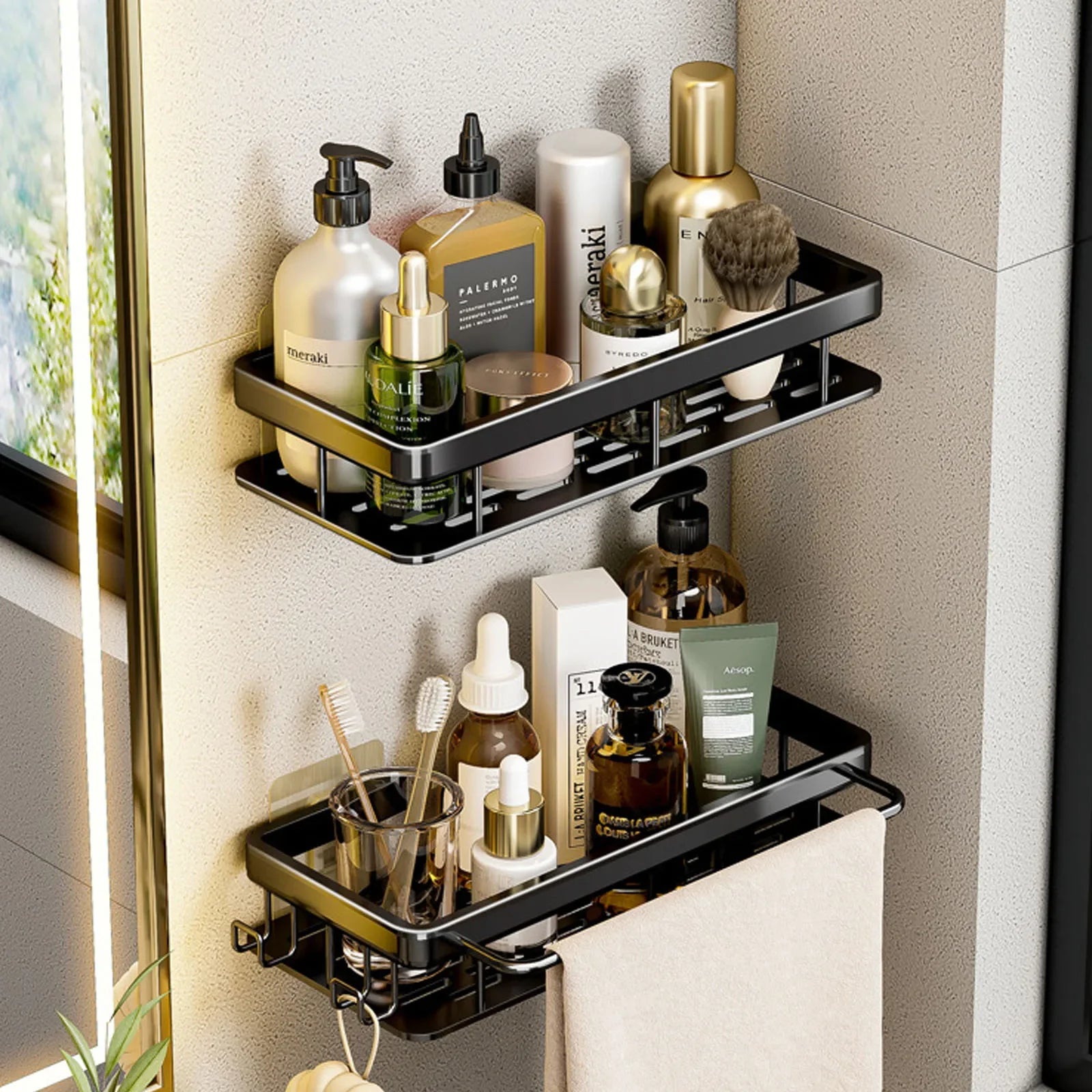 Drill-Free Shower Corner Shelf - Aluminum Rack