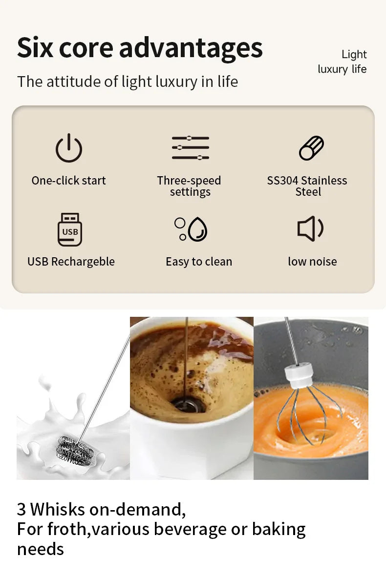 USB Rechargeable Milk Frother & Egg Beater