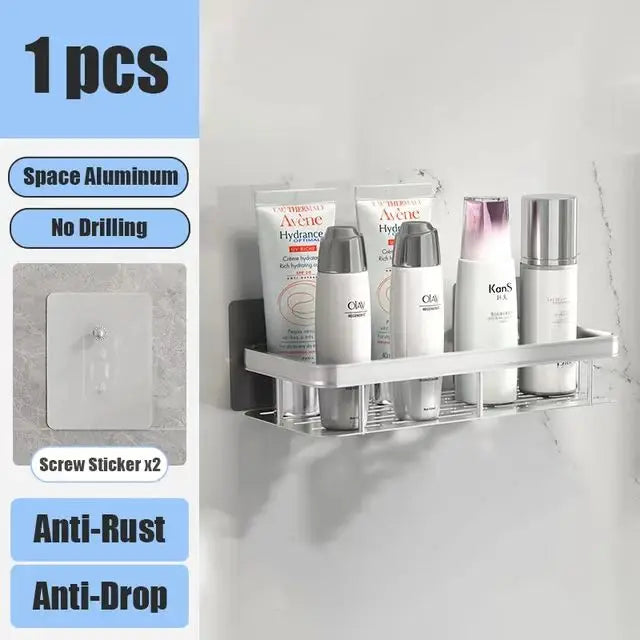 Drill-Free Shower Corner Shelf - Aluminum Rack