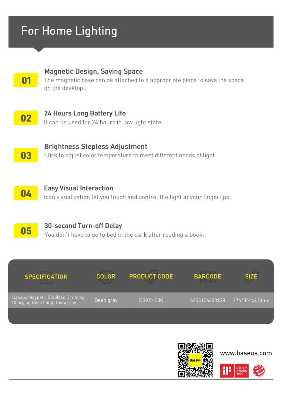 Baseus Magnetic LED Desk Lamp - Rechargeable Cabinet Light