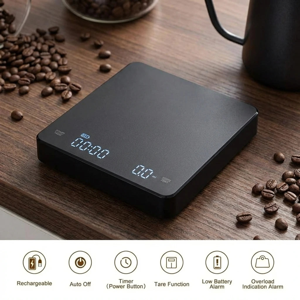 USB Digital Coffee Scale LED – 0.1g Precision with Timer