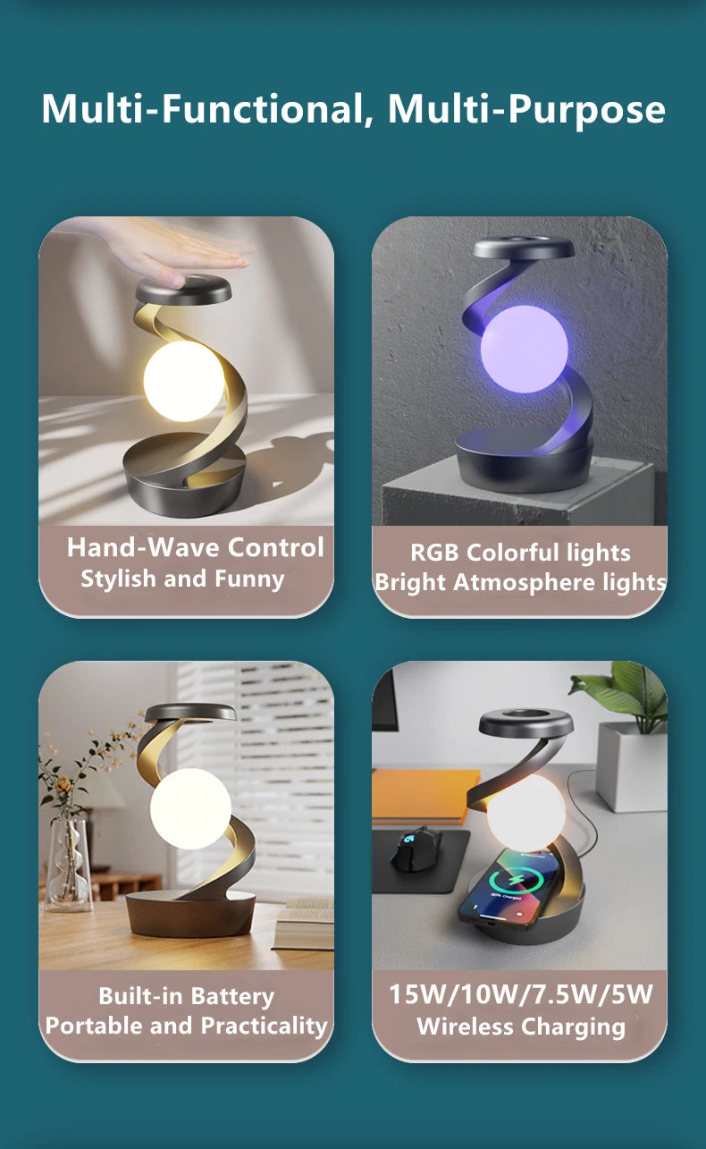 Floating RGB Table Lamp - 15W Wireless Charger