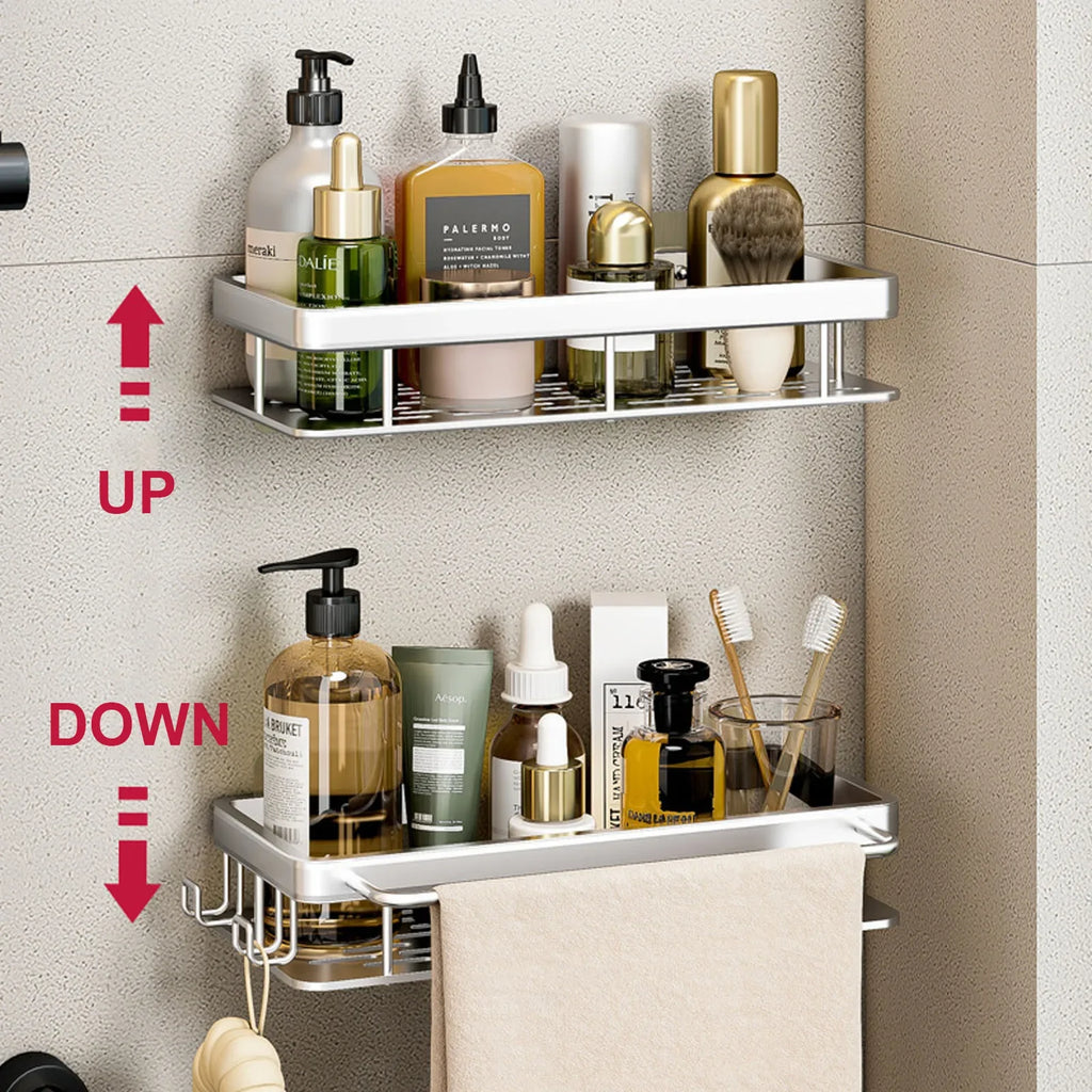 Drill-Free Shower Corner Shelf - Aluminum Rack