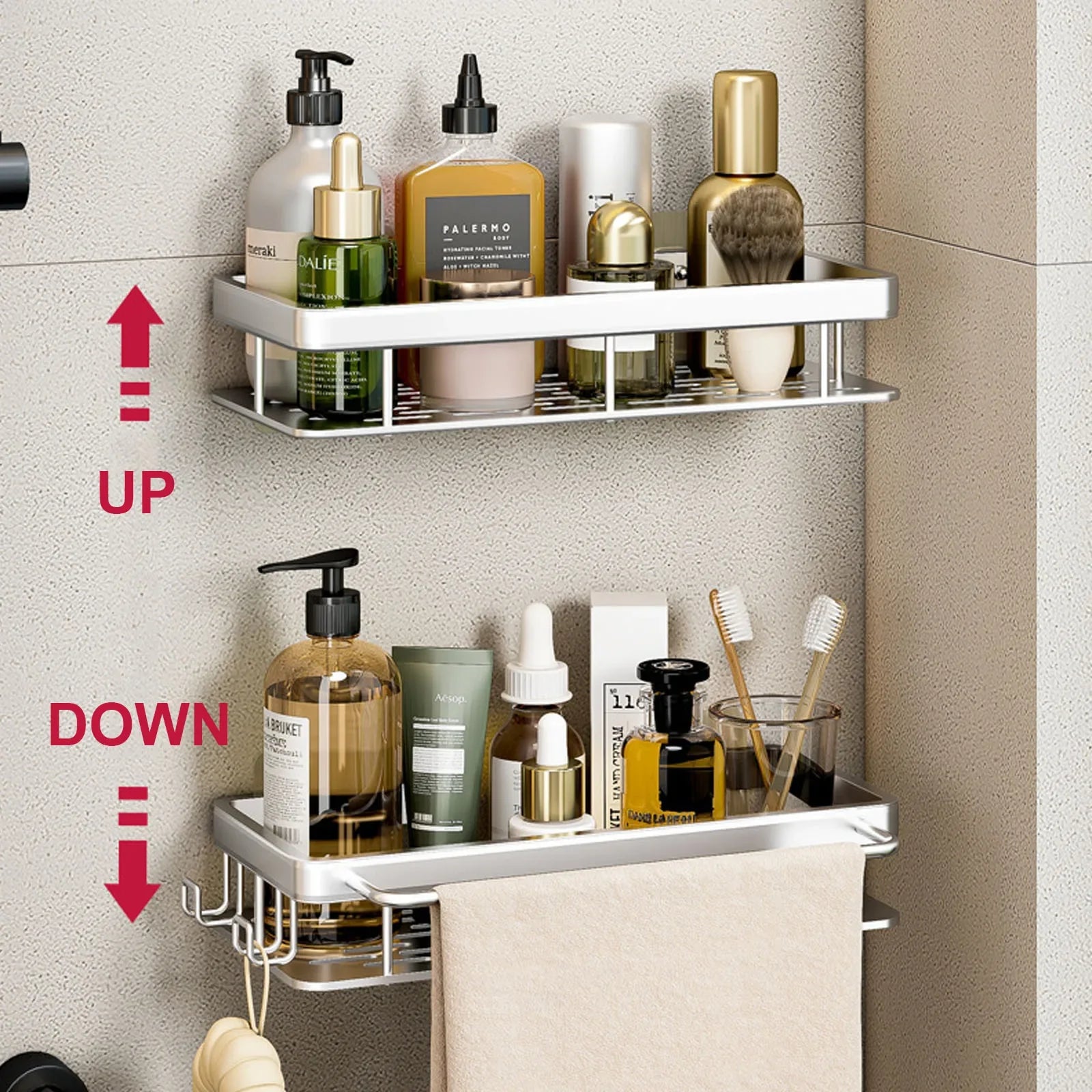 Drill-Free Shower Corner Shelf - Aluminum Rack