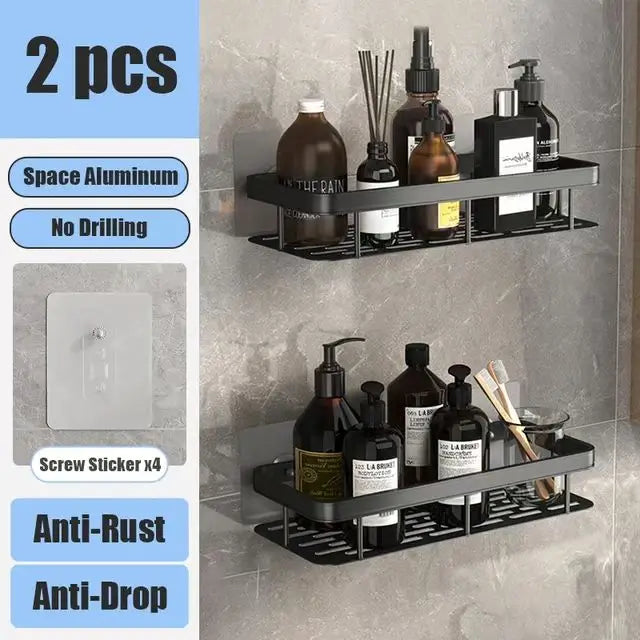 Drill-Free Shower Corner Shelf - Aluminum Rack