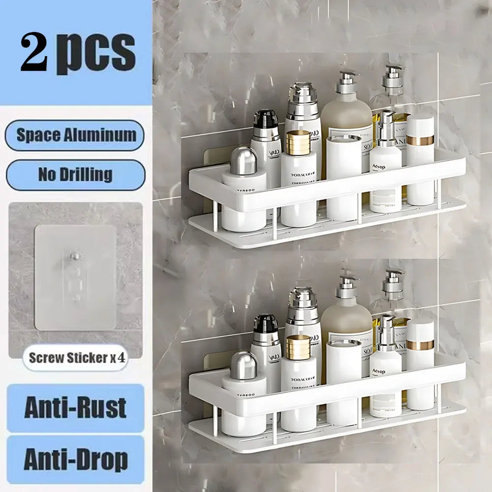 Drill-Free Shower Corner Shelf - Aluminum Rack