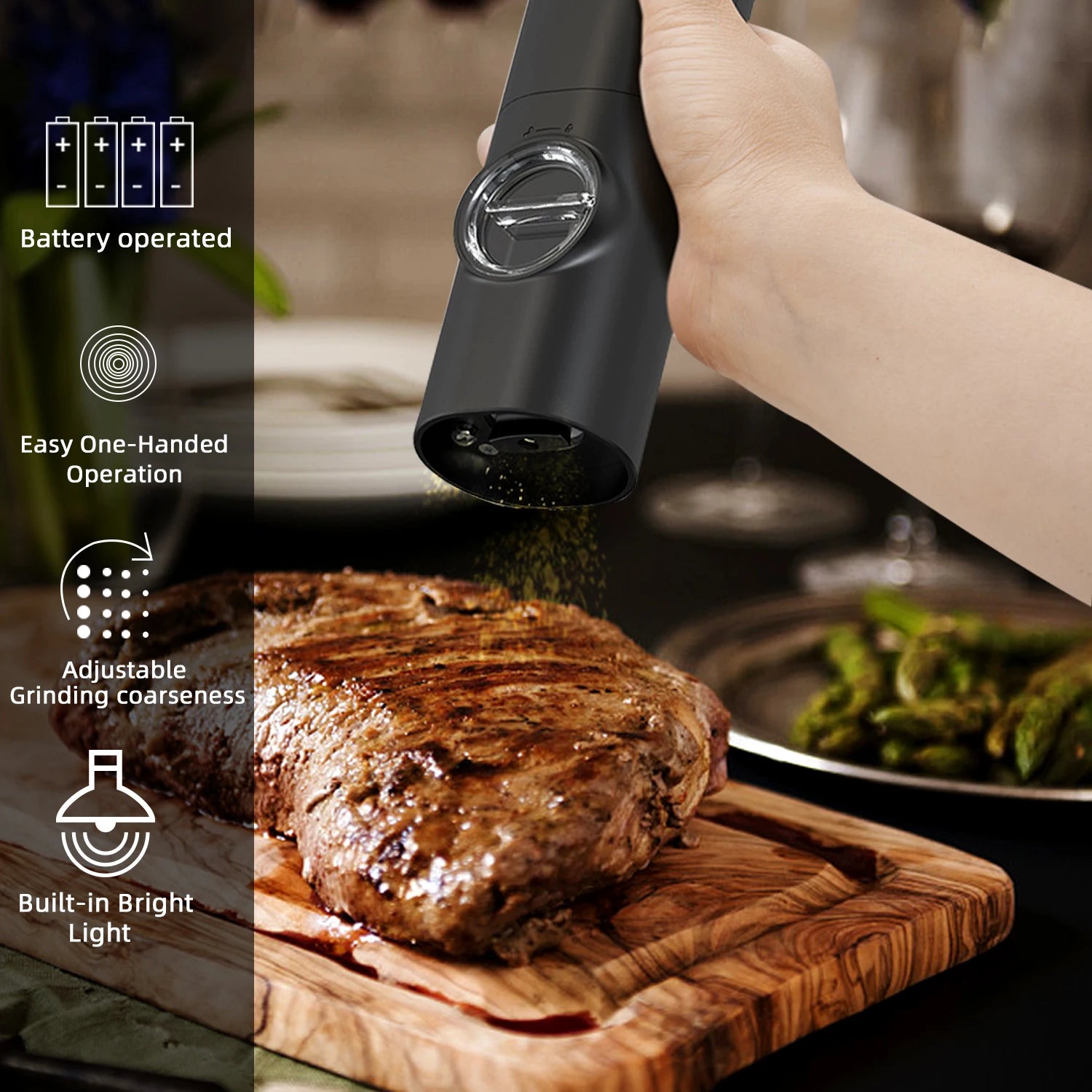Electric Salt & Pepper Grinder Set - LED Adjustable