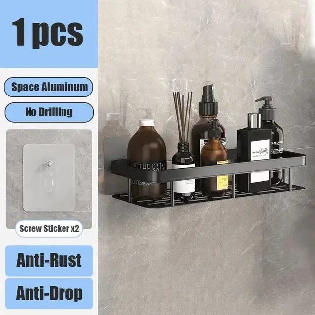 Drill-Free Shower Corner Shelf - Aluminum Rack