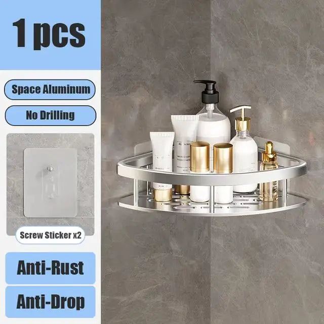 Drill-Free Shower Corner Shelf - Aluminum Rack
