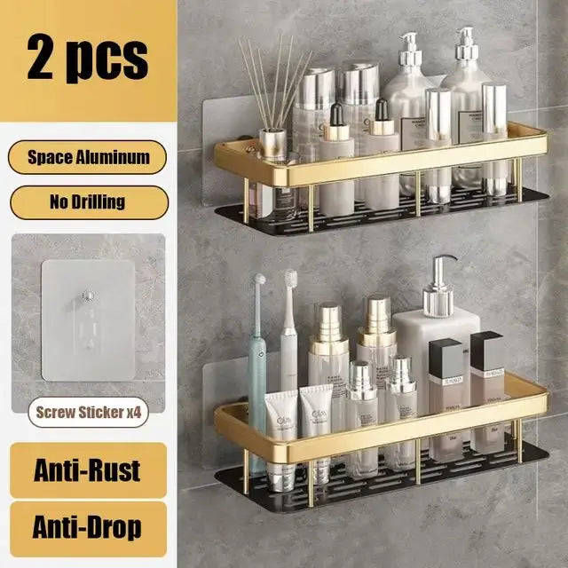 Drill-Free Shower Corner Shelf - Aluminum Rack
