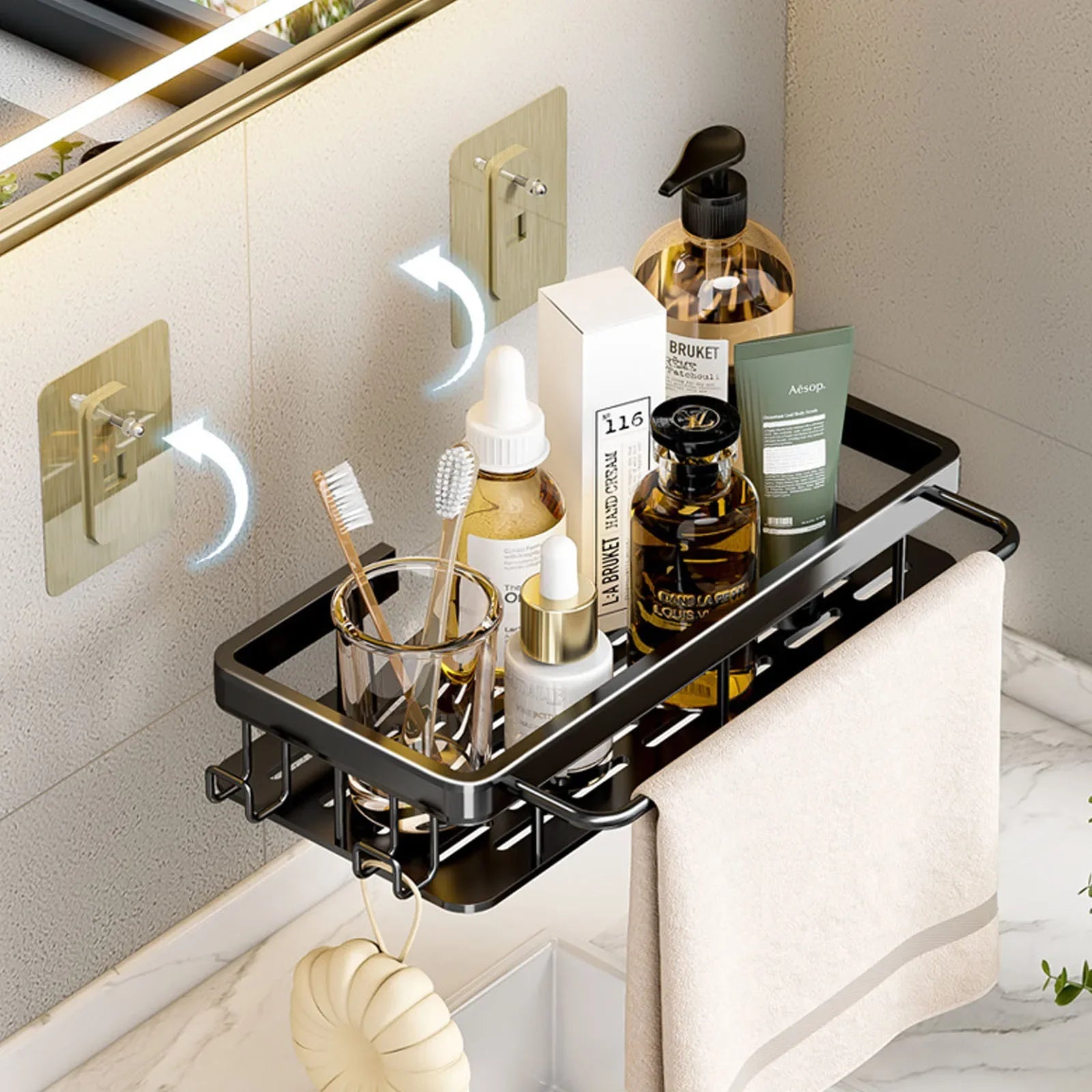 Drill-Free Shower Corner Shelf - Aluminum Rack