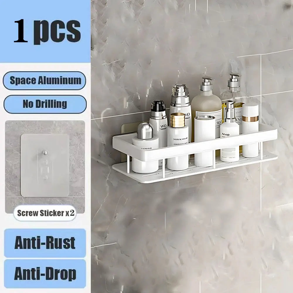 Drill-Free Shower Corner Shelf - Aluminum Rack