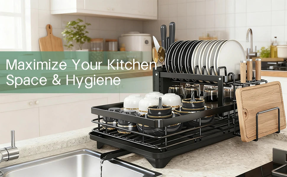2-Tier Dish Drying Rack - Knife & Cup Holder