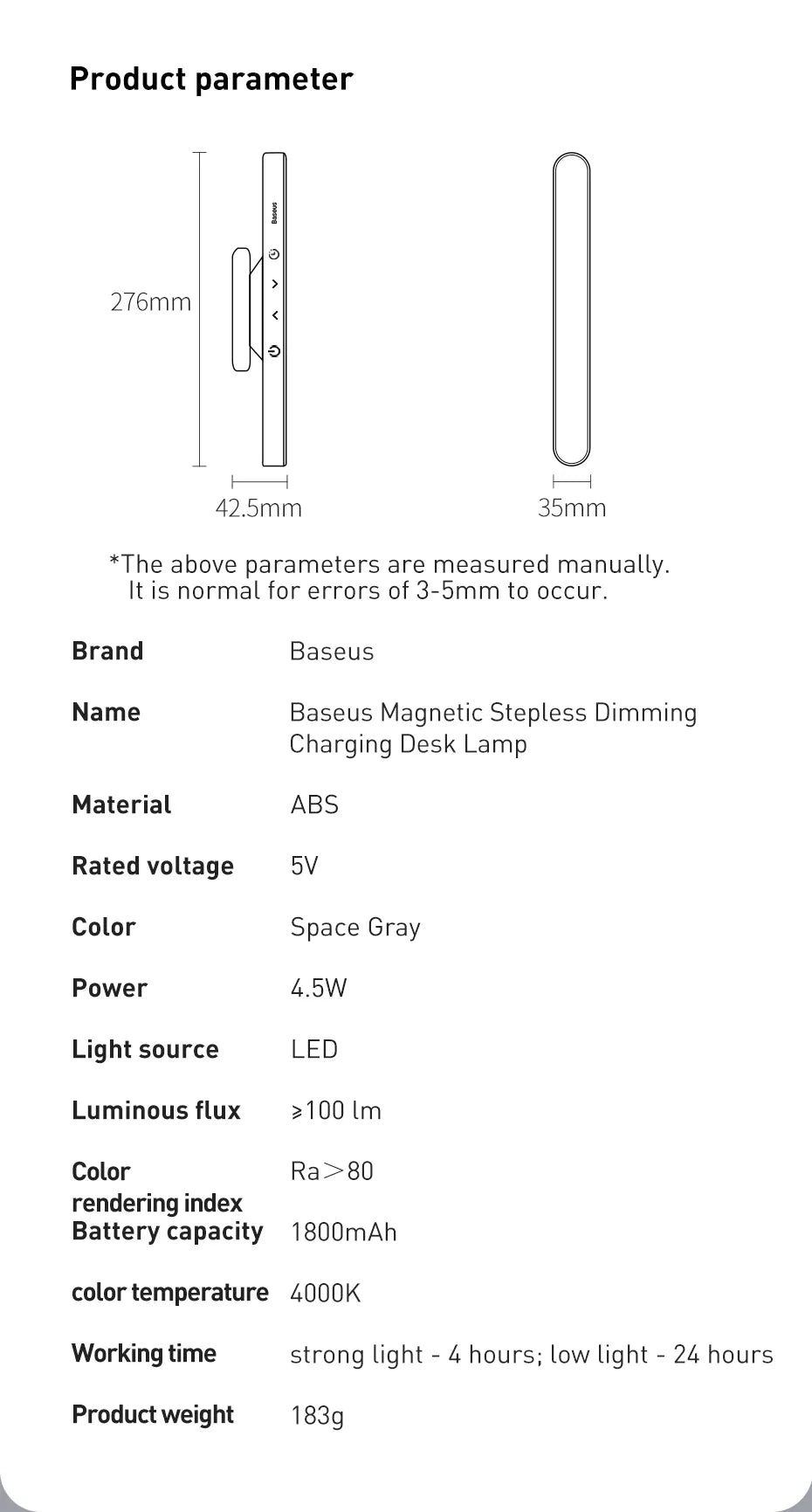 Baseus Magnetic LED Desk Lamp - Rechargeable Cabinet Light