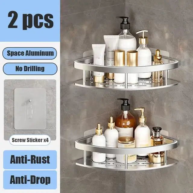 Drill-Free Shower Corner Shelf - Aluminum Rack