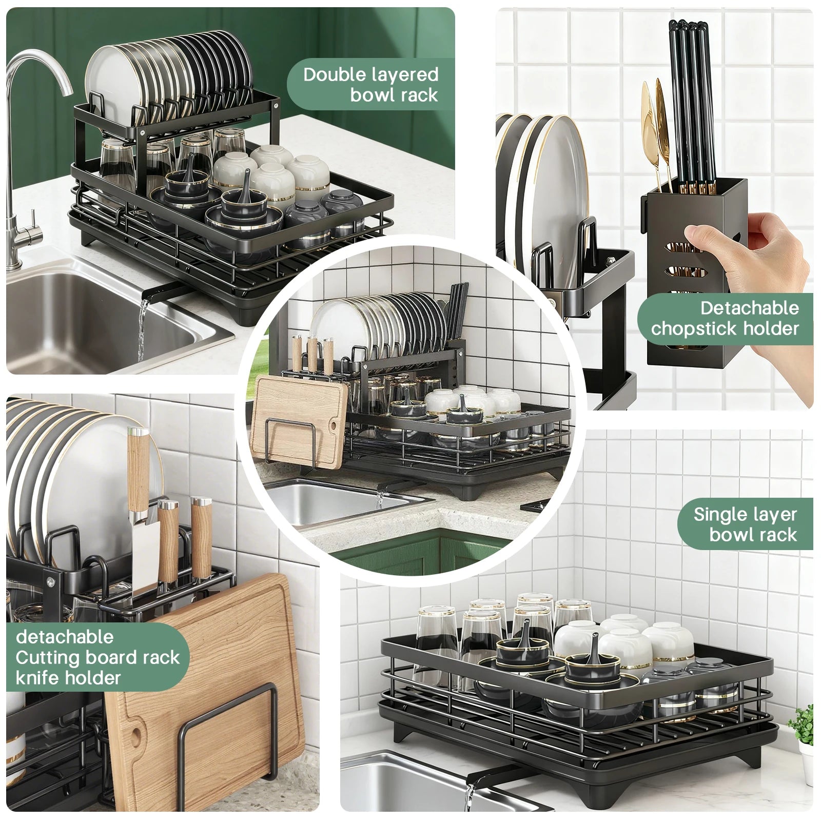 2-Tier Dish Drying Rack - Knife & Cup Holder