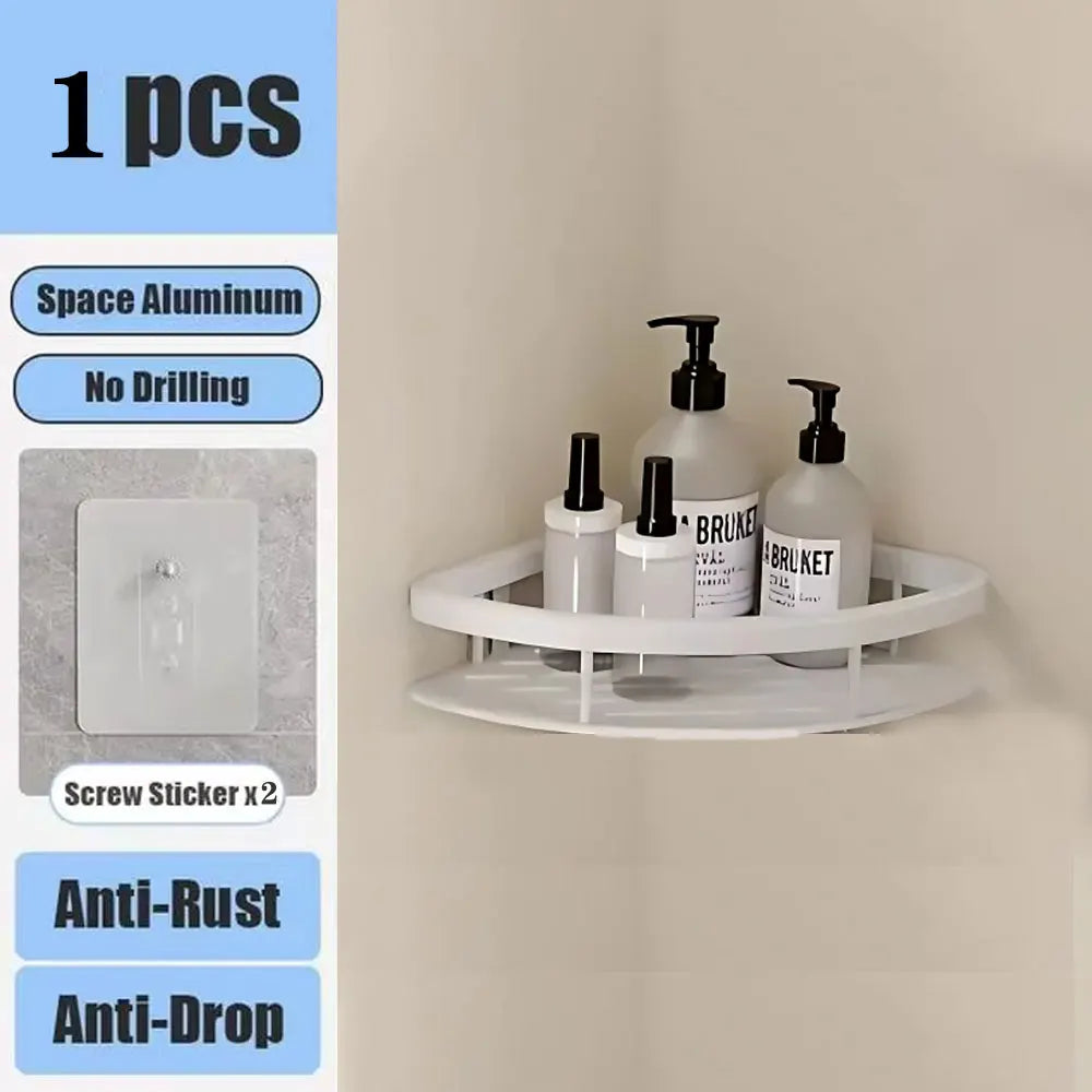 Drill-Free Shower Corner Shelf - Aluminum Rack