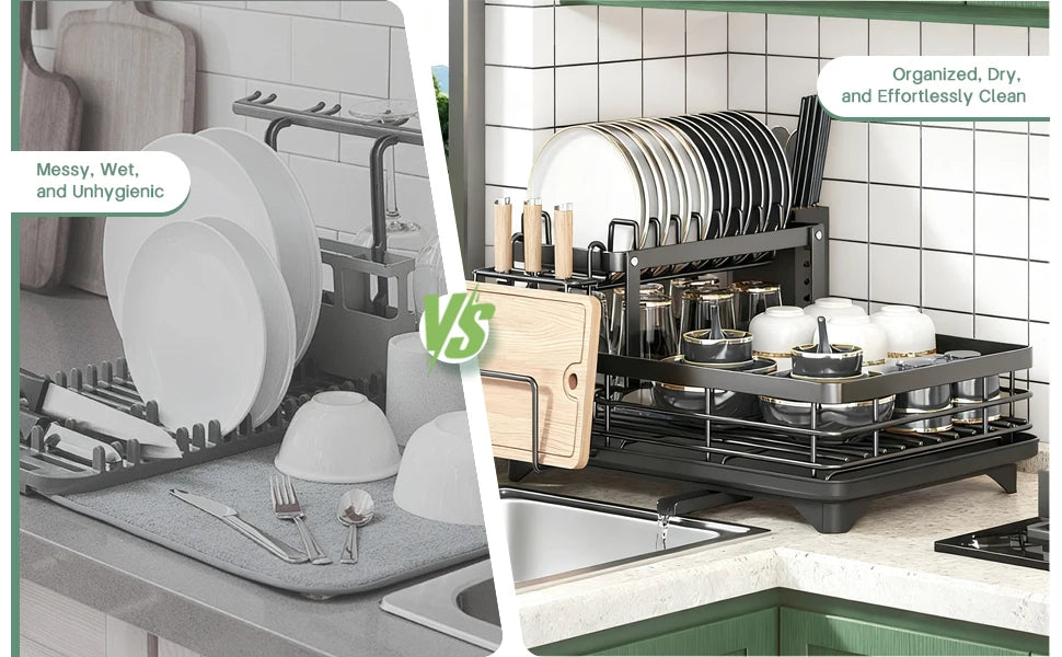 2-Tier Dish Drying Rack - Knife & Cup Holder