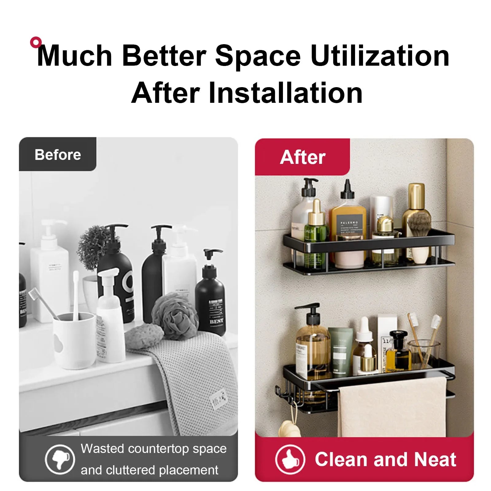Drill-Free Shower Corner Shelf - Aluminum Rack