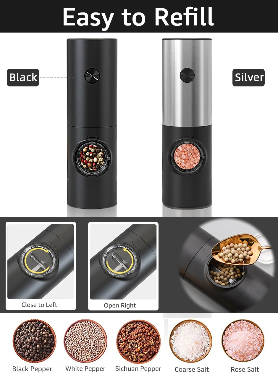 Electric Salt & Pepper Grinder Set - LED Adjustable