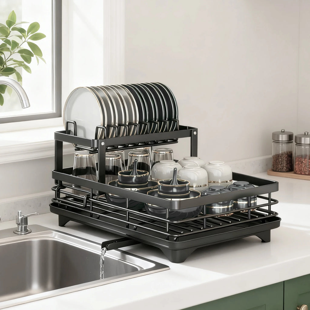 2-Tier Dish Drying Rack - Knife & Cup Holder