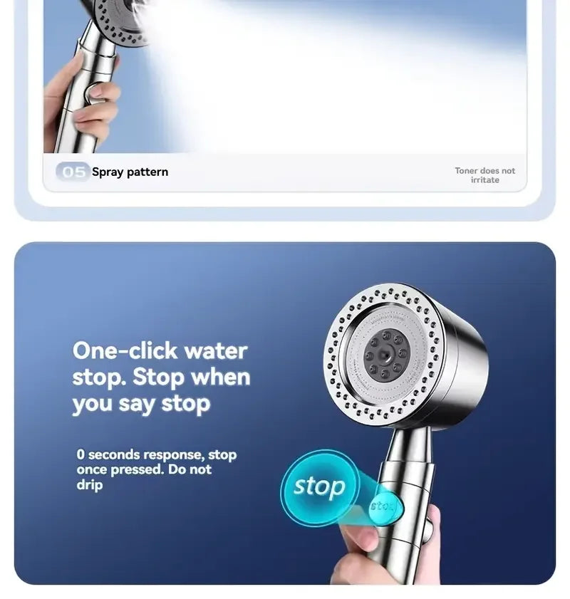 High Pressure Filter Shower Head – 5 Modes, One-Button Stop