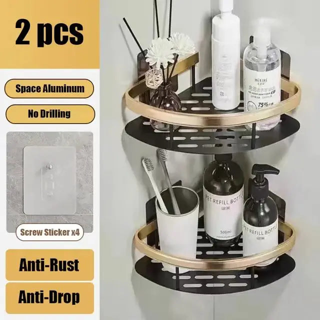 Drill-Free Shower Corner Shelf - Aluminum Rack