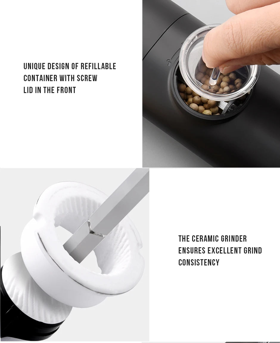 Electric Salt & Pepper Grinder Set - LED Adjustable