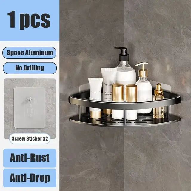 Drill-Free Shower Corner Shelf - Aluminum Rack