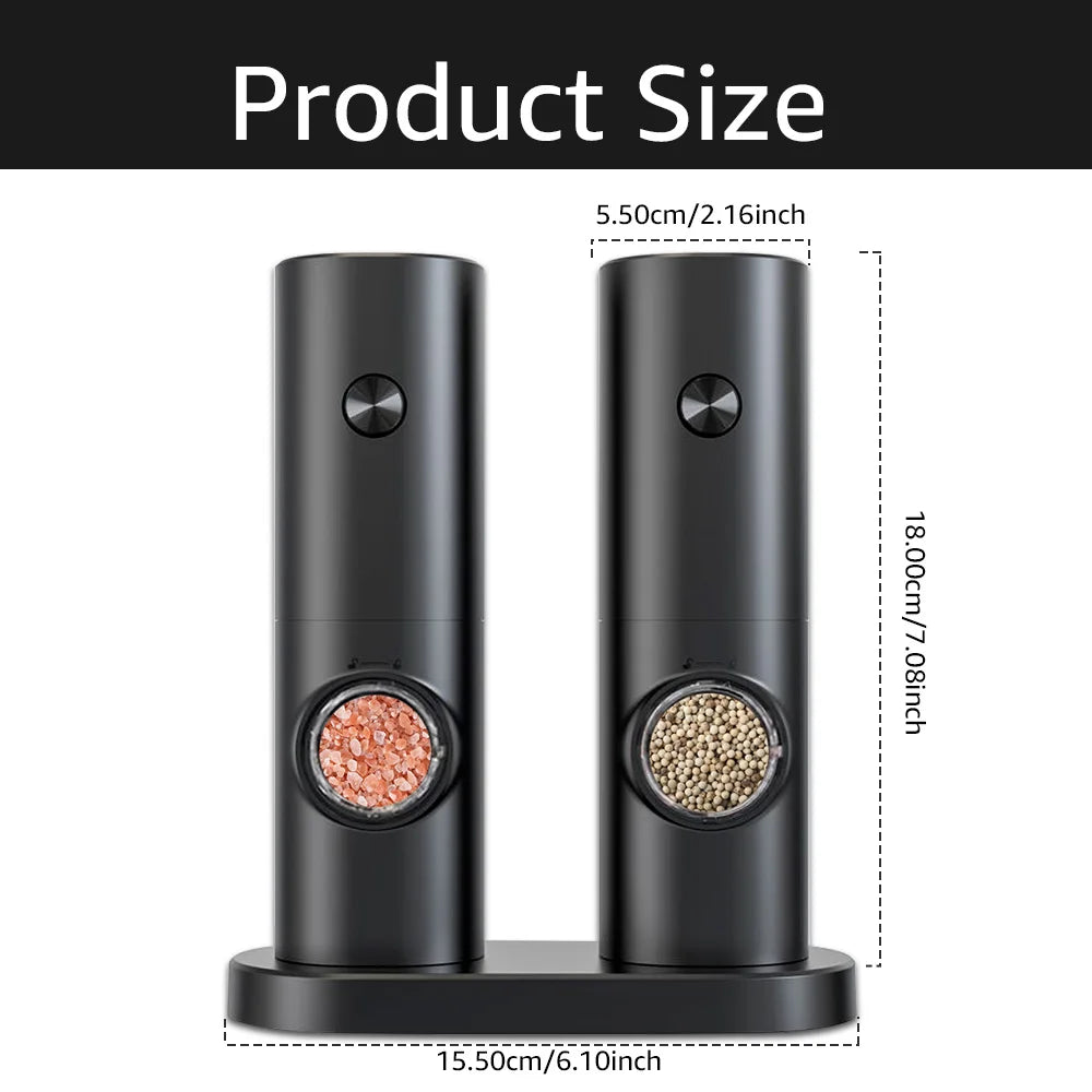 Electric Salt & Pepper Grinder Set - LED Adjustable