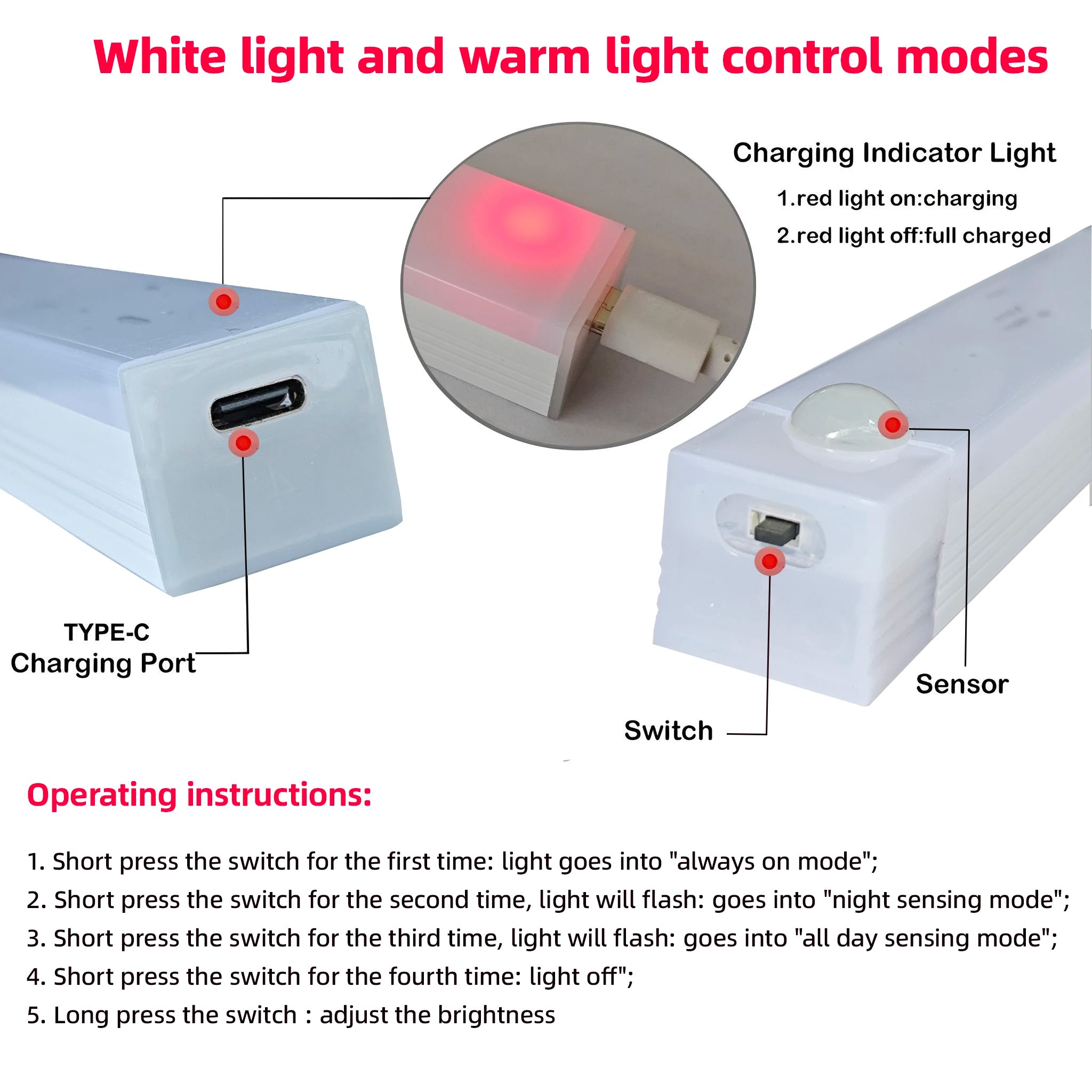 USB-C Motion Sensor Night Light - Rechargeable LED