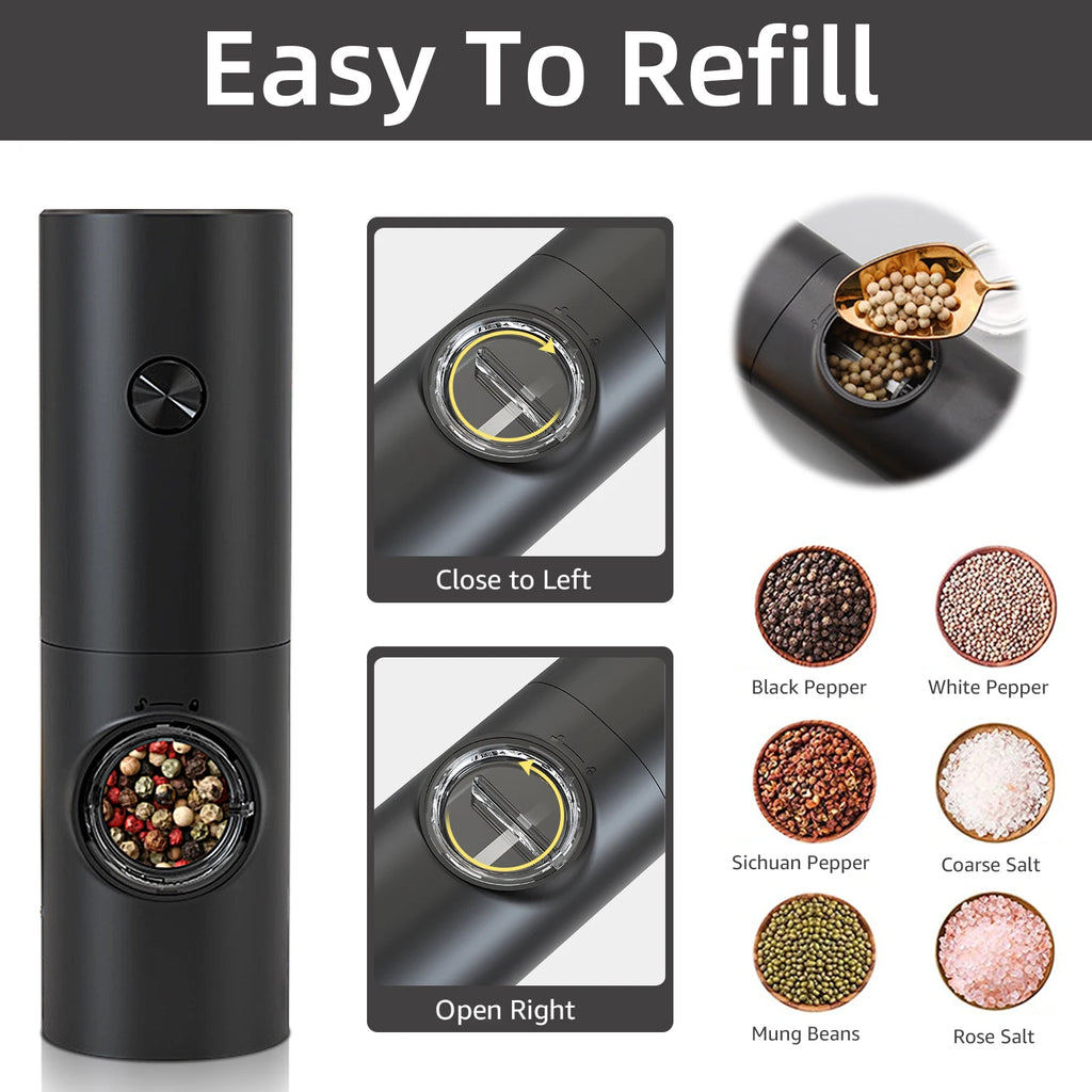 Electric Salt & Pepper Grinder Set - LED Adjustable