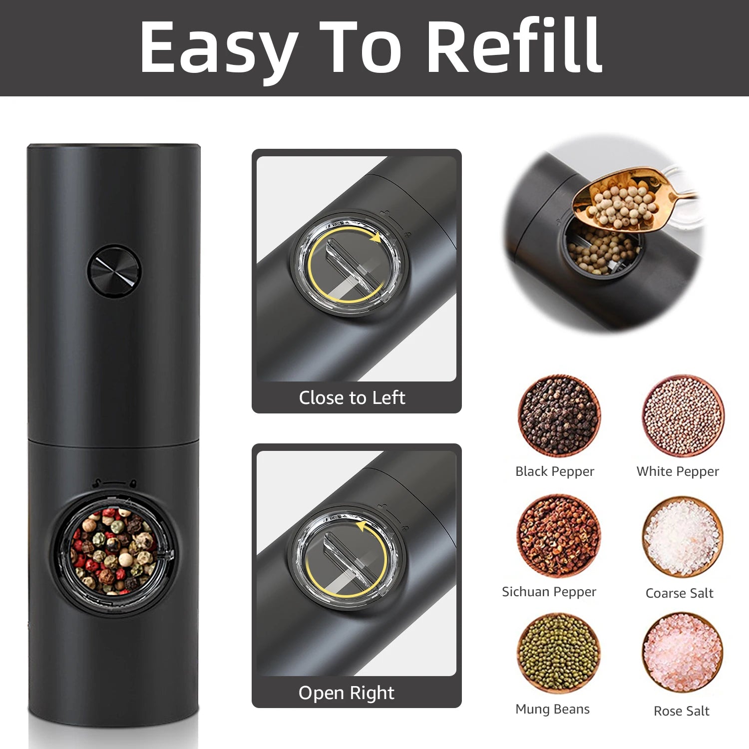 Electric Salt & Pepper Grinder Set - LED Adjustable
