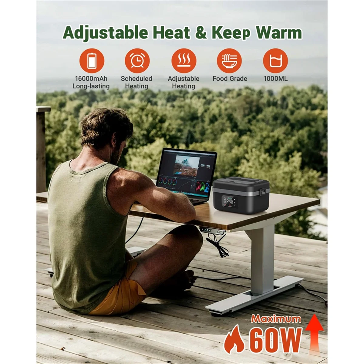 Cordless Electric Lunch Box - 16000mAh Food Warmer