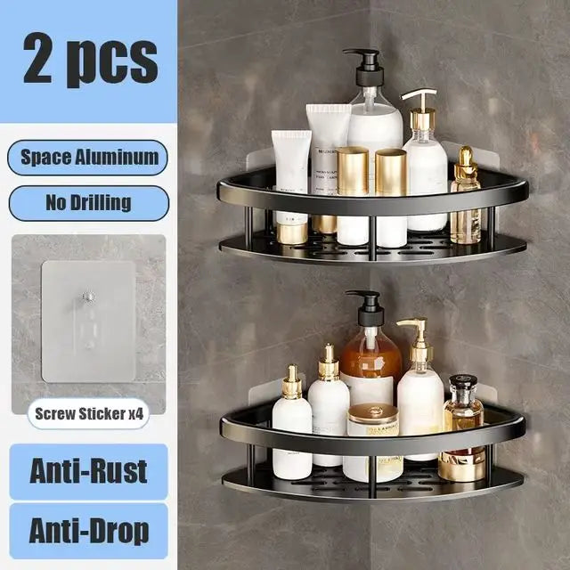 Drill-Free Shower Corner Shelf - Aluminum Rack