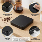 Digital Coffee Scale With Timer, 3kg USB-C Rechargeable Espresso Scale With 0.1g Precision, LED Display And Tare Function
