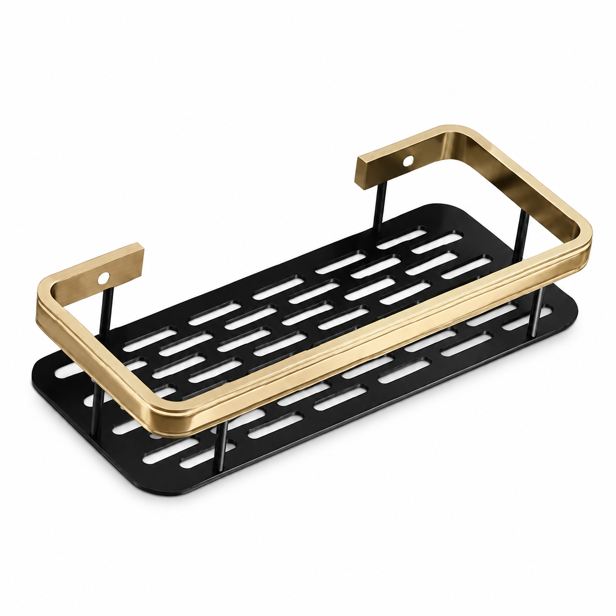 Gold and black drill-free wall shower shelf studio product image
