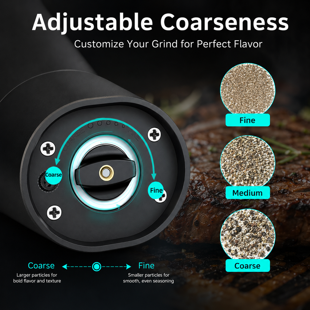 Electric grinder adjustable coarseness infographic