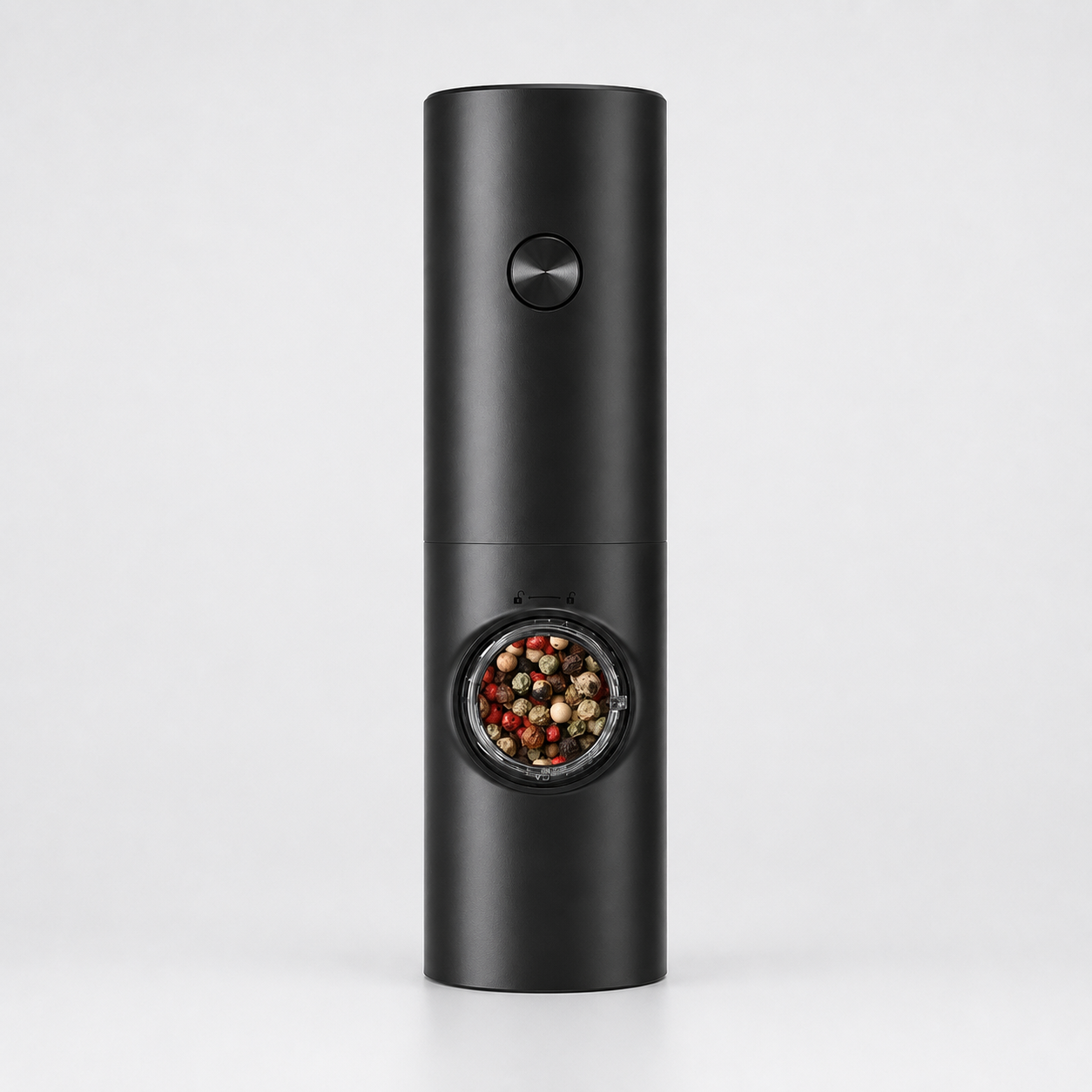 Black electric salt pepper grinder single studio image