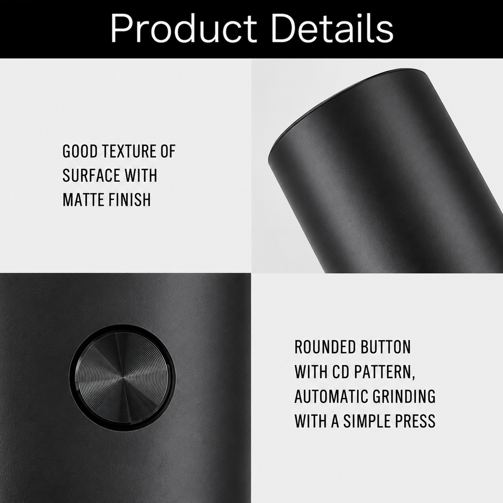 Electric grinder matte finish and one button operation detail